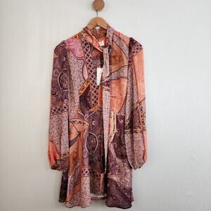 NWT Divine Heritage Revolve Paisley Patchwork Mini Dress Orchid XS
